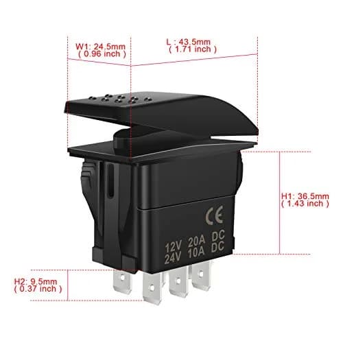 KEING Momentary Rocker Switch Toggle (ON)/Off/(ON) Green LED Light - 12V 20A / 24V 10A, 7-Pin | DPDT Waterproof Automotive thumbnail 5
