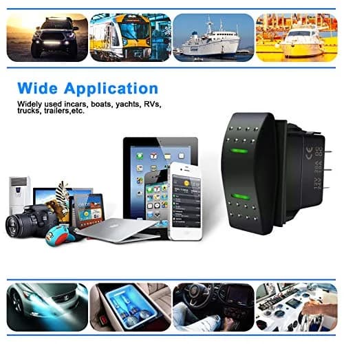 KEING Momentary Rocker Switch Toggle (ON)/Off/(ON) Green LED Light - 12V 20A / 24V 10A, 7-Pin | DPDT Waterproof Automotive thumbnail 7