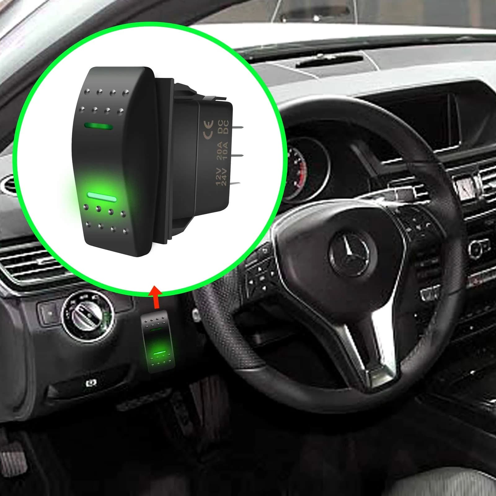 KEING Momentary Rocker Switch Toggle (ON)/Off/(ON) Green LED Light - 12V 20A / 24V 10A, 7-Pin | DPDT Waterproof Automotive - view 8