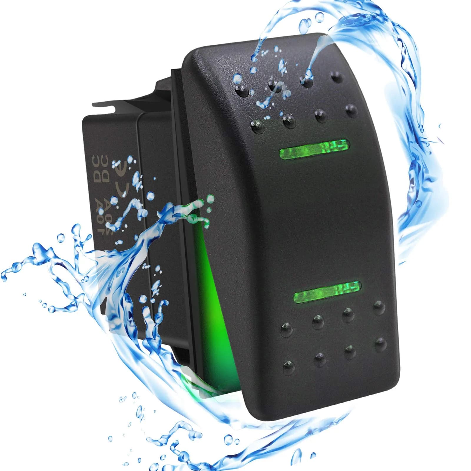 KEING Momentary Rocker Switch Toggle (ON)/Off/(ON) Green LED Light - 12V 20A / 24V 10A, 7-Pin | DPDT Waterproof Automotive - view 2