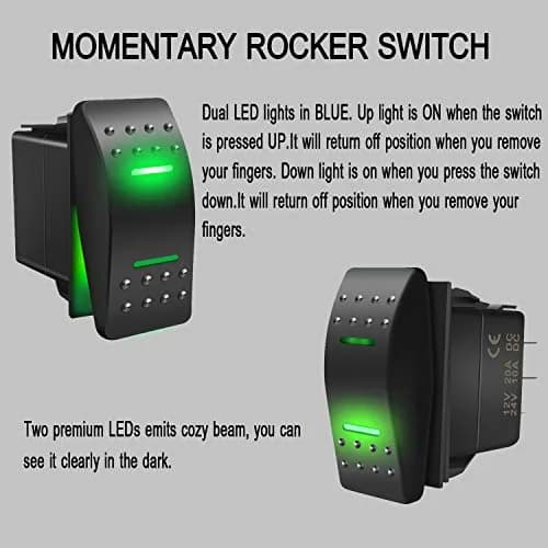 KEING Momentary Rocker Switch Toggle (ON)/Off/(ON) Green LED Light - 12V 20A / 24V 10A, 7-Pin | DPDT Waterproof Automotive thumbnail 3