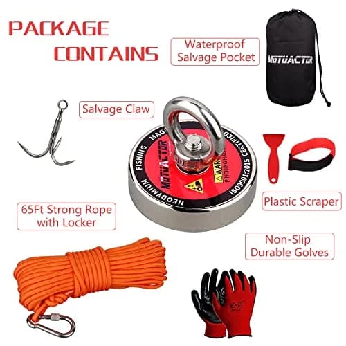 MUTUACTOR Heavy Duty Fishing Magnet Kit | 500lb Neodymium Magnets with 65Ft Rope & Grappling Hook for Underwater Recovery thumbnail 7