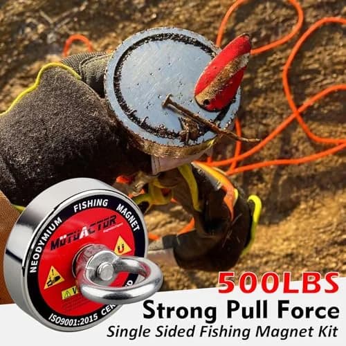MUTUACTOR Heavy Duty Fishing Magnet Kit | 500lb Neodymium Magnets with 65Ft Rope & Grappling Hook for Underwater Recovery thumbnail 2