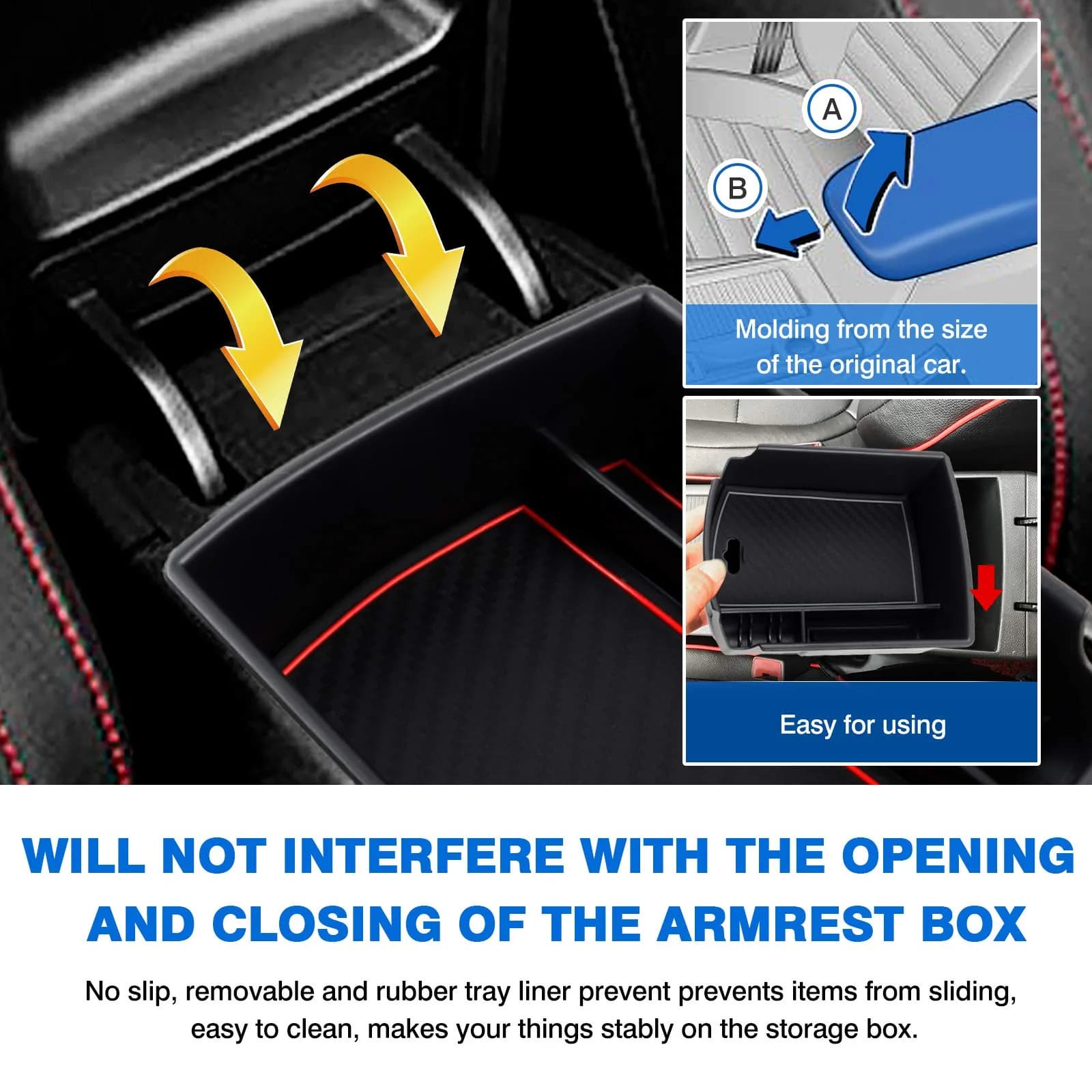 Autorder Center Console Organizer for Kia Soul 2020-2026 | ABS Plastic Armrest Storage Box with 2 Color Mats - view 8