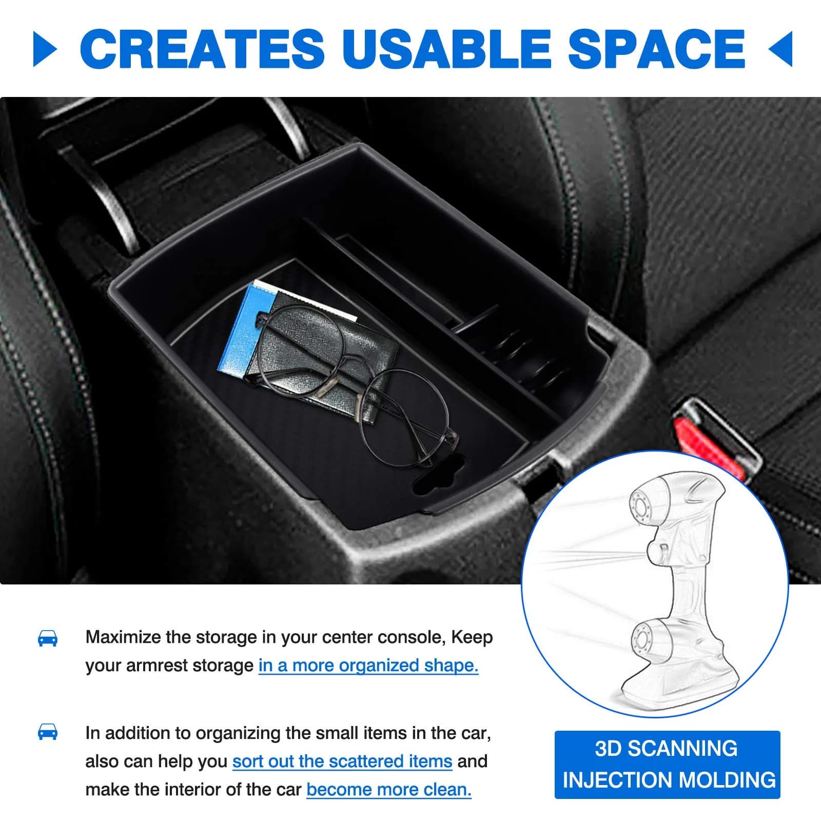 Autorder Center Console Organizer for Kia Soul 2020-2026 | ABS Plastic Armrest Storage Box with 2 Color Mats - view 4