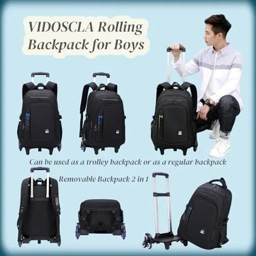 VIDOSCLA Rolling Backpack with Wheels for Kids & Teens | 50cm (20 Inch) Carry-On Size thumbnail 2
