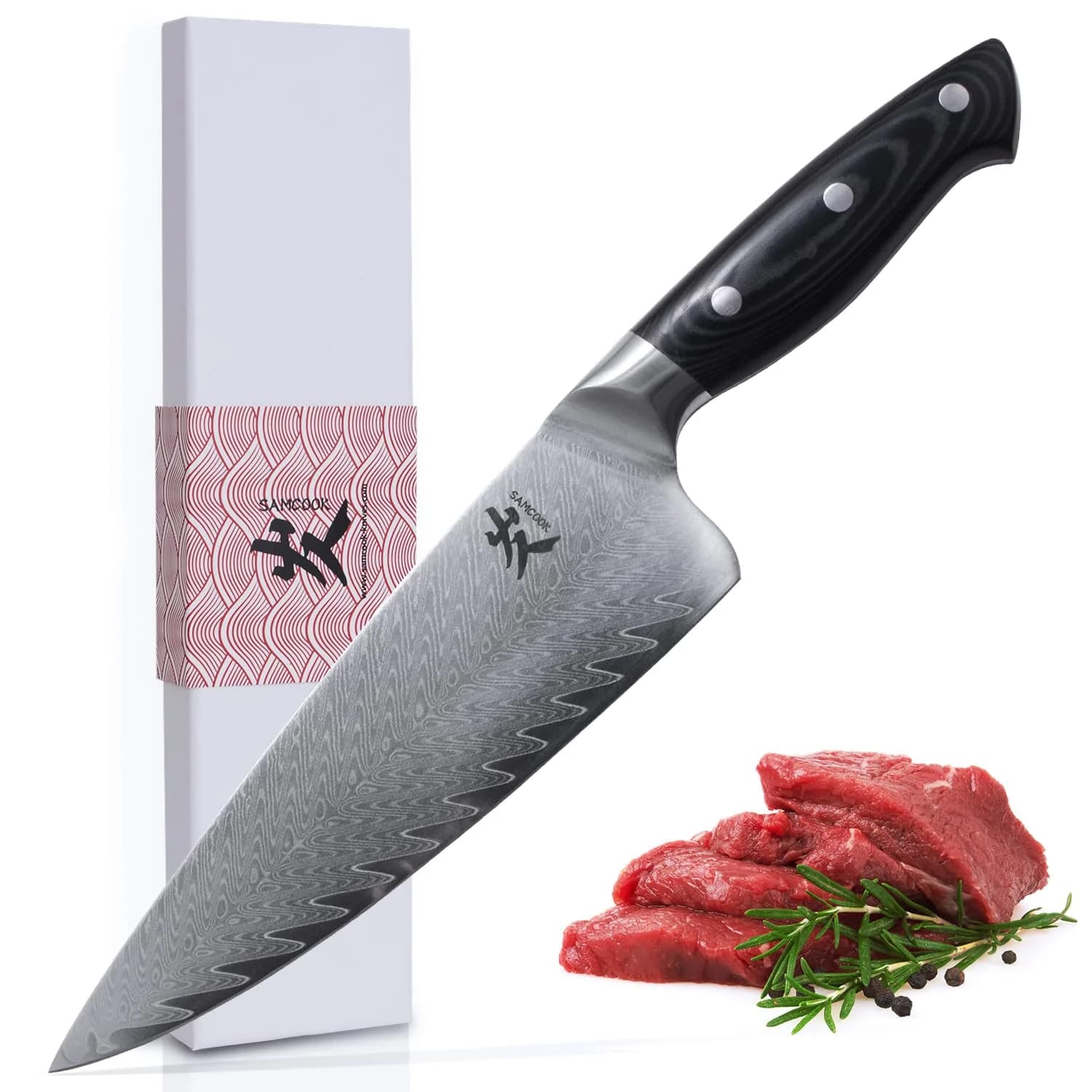 SAMCOOK Damascus Chef Knife 8 Inch VG-10 Japanese Kitchen Knife | Forged Full Tang Blade - main product image