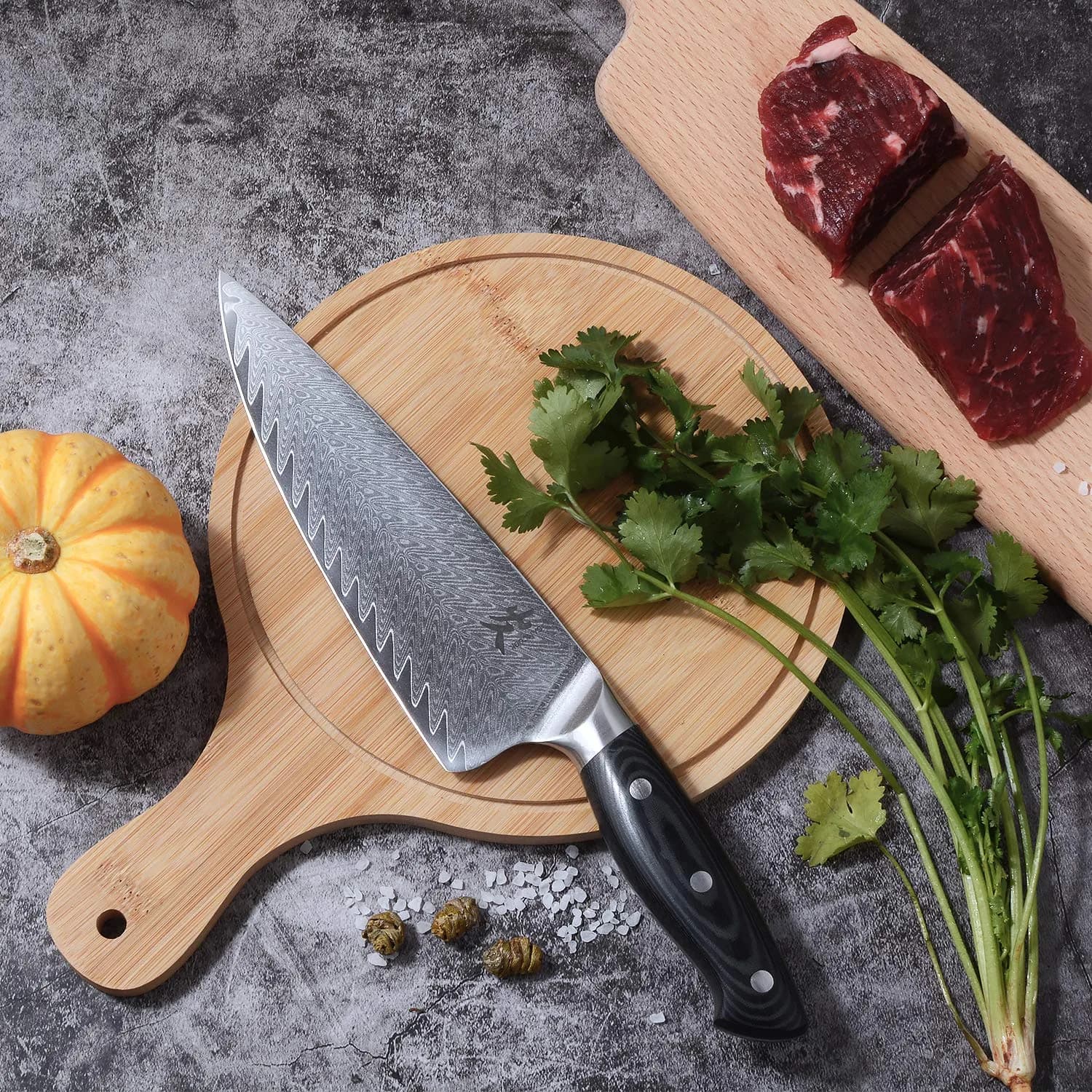 SAMCOOK Damascus Chef Knife 8 Inch VG-10 Japanese Kitchen Knife | Forged Full Tang Blade - view 5