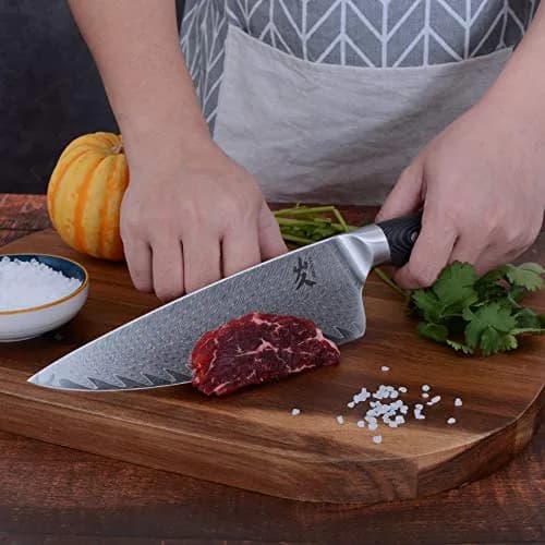 SAMCOOK Damascus Chef Knife 8 Inch VG-10 Japanese Kitchen Knife | Forged Full Tang Blade thumbnail 6