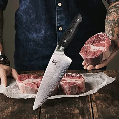 SAMCOOK Damascus Chef Knife 8 Inch VG-10 Japanese Kitchen Knife | Forged Full Tang Blade thumbnail 7