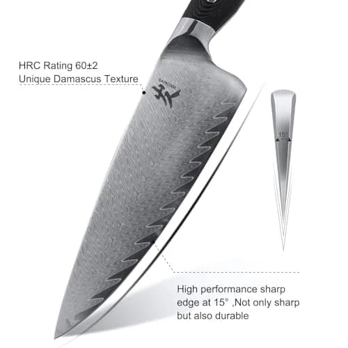 SAMCOOK Damascus Chef Knife 8 Inch VG-10 Japanese Kitchen Knife | Forged Full Tang Blade thumbnail 3