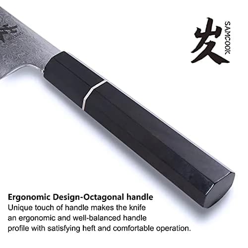 SAMCOOK 8 Inch Kiritsuke Chef Knife | High Carbon Damascus Steel Blade, Ebony Handle thumbnail 4