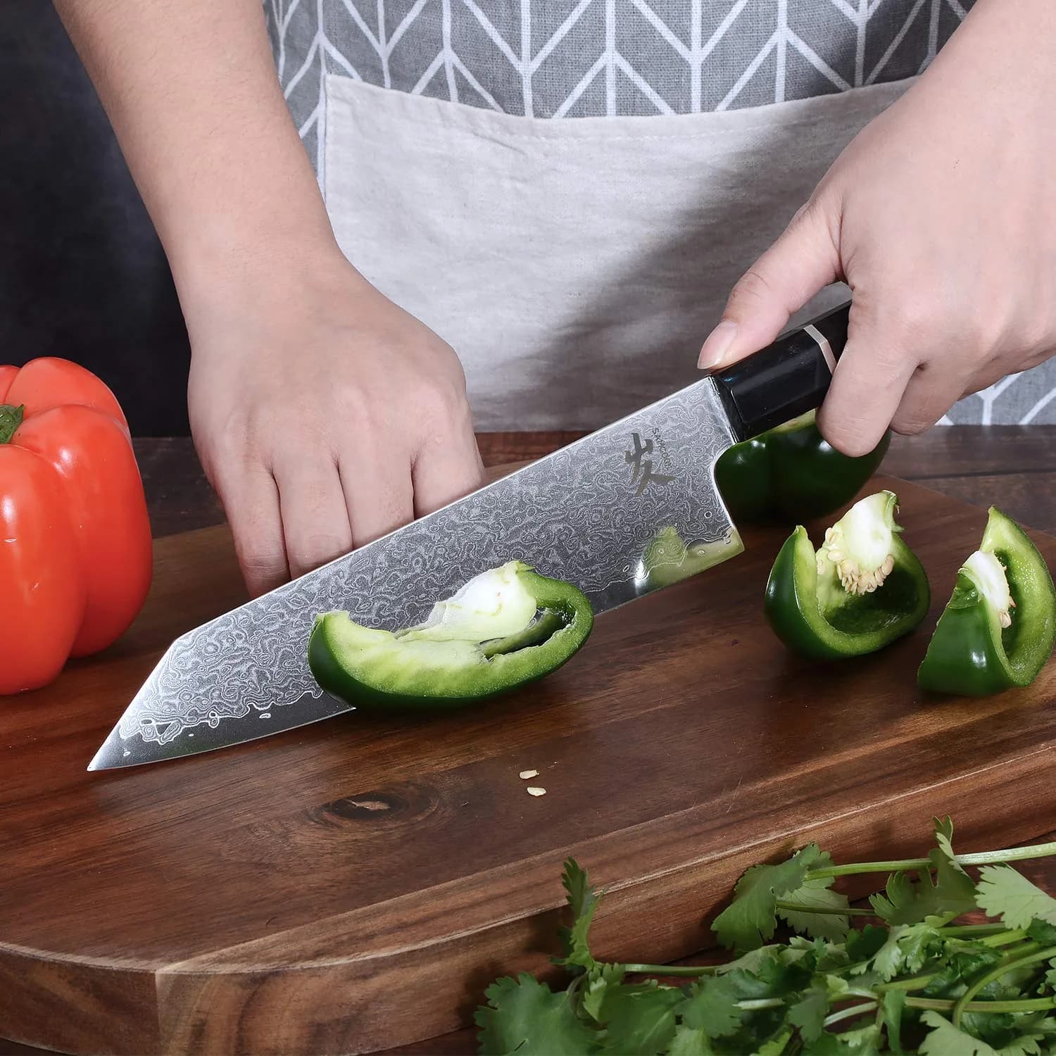 SAMCOOK 8 Inch Kiritsuke Chef Knife | High Carbon Damascus Steel Blade, Ebony Handle - view 6