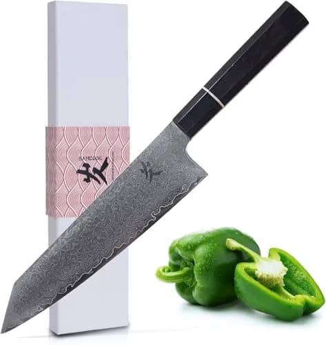 SAMCOOK 8 Inch Kiritsuke Chef Knife | High Carbon Damascus Steel Blade, Ebony Handle thumbnail 1