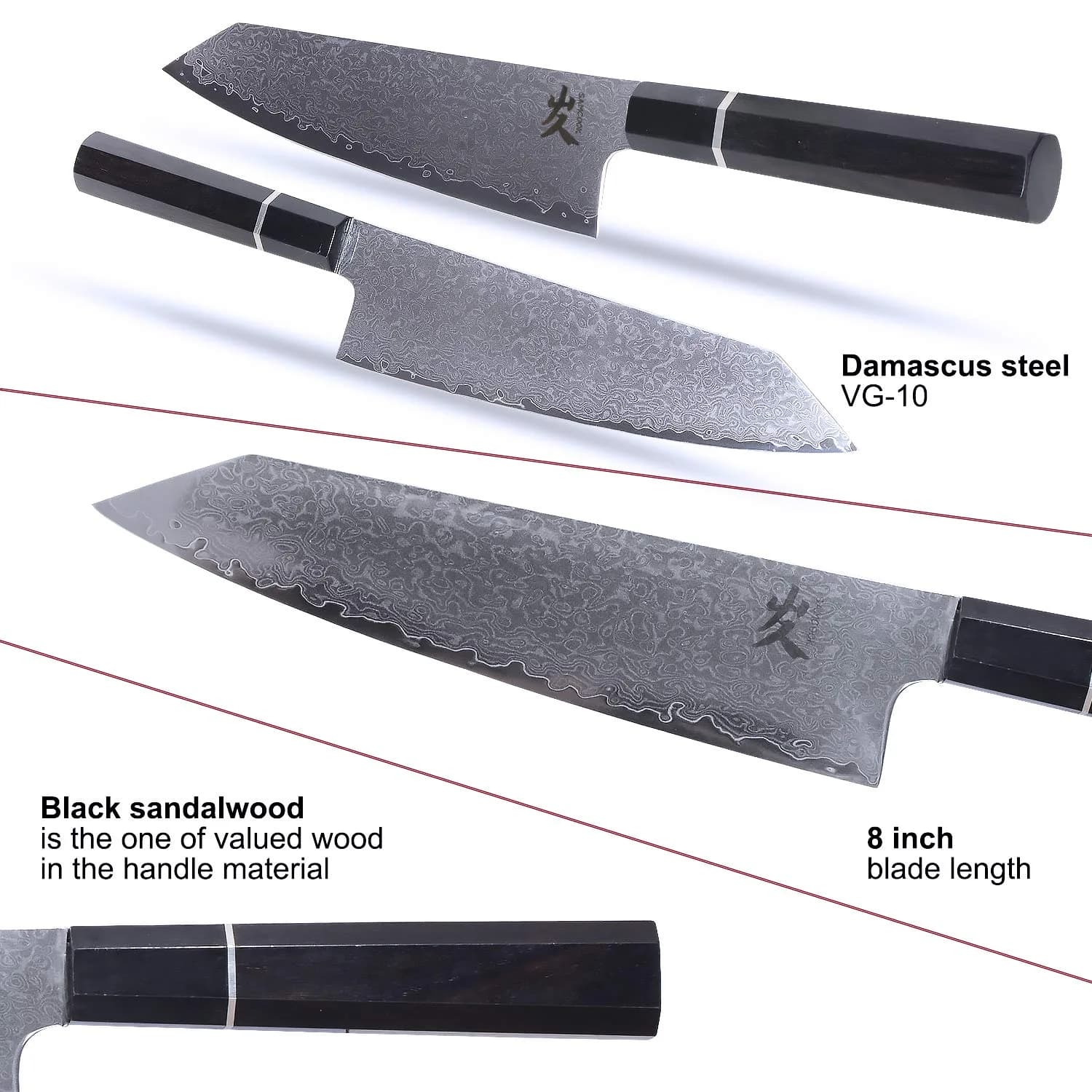 SAMCOOK 8 Inch Kiritsuke Chef Knife | High Carbon Damascus Steel Blade, Ebony Handle - view 8