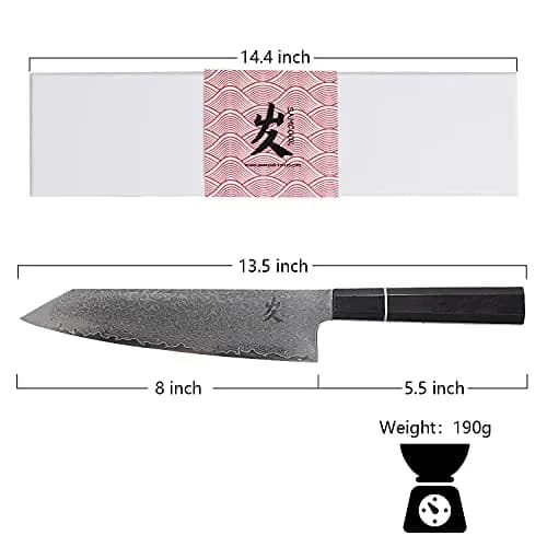SAMCOOK 8 Inch Kiritsuke Chef Knife | High Carbon Damascus Steel Blade, Ebony Handle thumbnail 2