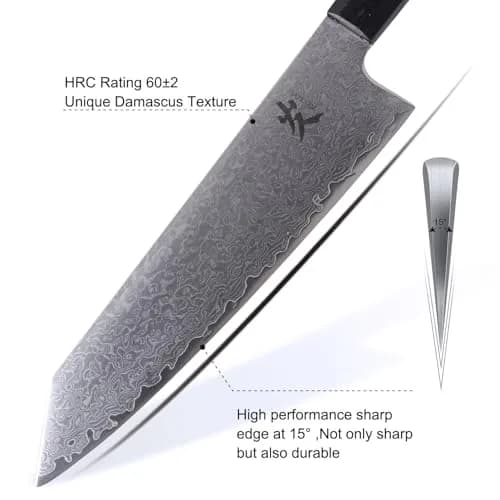 SAMCOOK 8 Inch Kiritsuke Chef Knife | High Carbon Damascus Steel Blade, Ebony Handle thumbnail 3