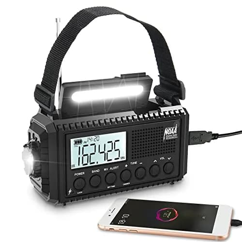 Mesqool NOAA Weather Radio Auto Alert Digital with LCD Screen, 5000mAh 5 Way Powered | Emergency Radio with Flashlight & SOS thumbnail 1