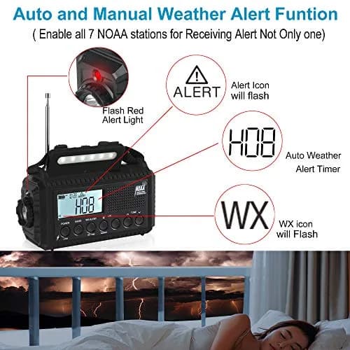 Mesqool NOAA Weather Radio Auto Alert Digital with LCD Screen, 5000mAh 5 Way Powered | Emergency Radio with Flashlight & SOS thumbnail 2