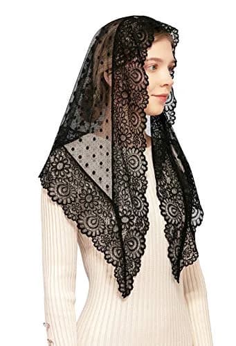 Wgior Triangle Vintage Inspired Lace Chapel Veils Black | Elegant Church Head Covering (70-120 chars) thumbnail 1