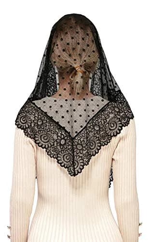 Wgior Triangle Vintage Inspired Lace Chapel Veils Black | Elegant Church Head Covering (70-120 chars) thumbnail 5