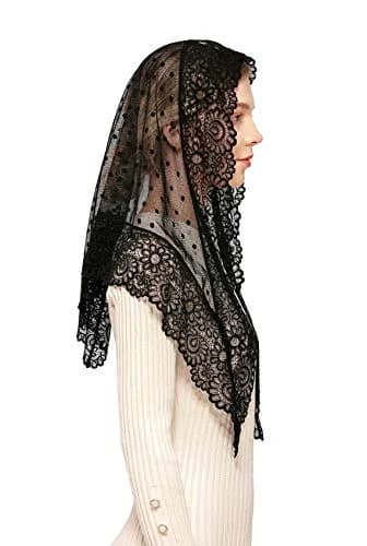 Wgior Triangle Vintage Inspired Lace Chapel Veils Black | Elegant Church Head Covering (70-120 chars) thumbnail 3