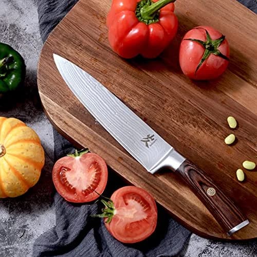 SAMCOOK Damascus Chef Knife 8 Inch Japanese Knife with Pakkawood Handle | Forged High Carbon Stainless Steel Blade thumbnail 5
