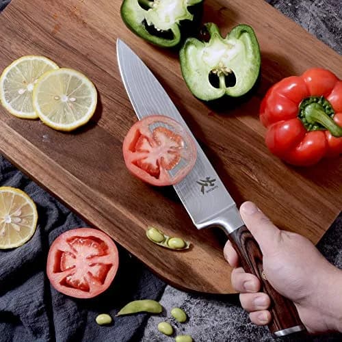 SAMCOOK Damascus Chef Knife 8 Inch Japanese Knife with Pakkawood Handle | Forged High Carbon Stainless Steel Blade thumbnail 6