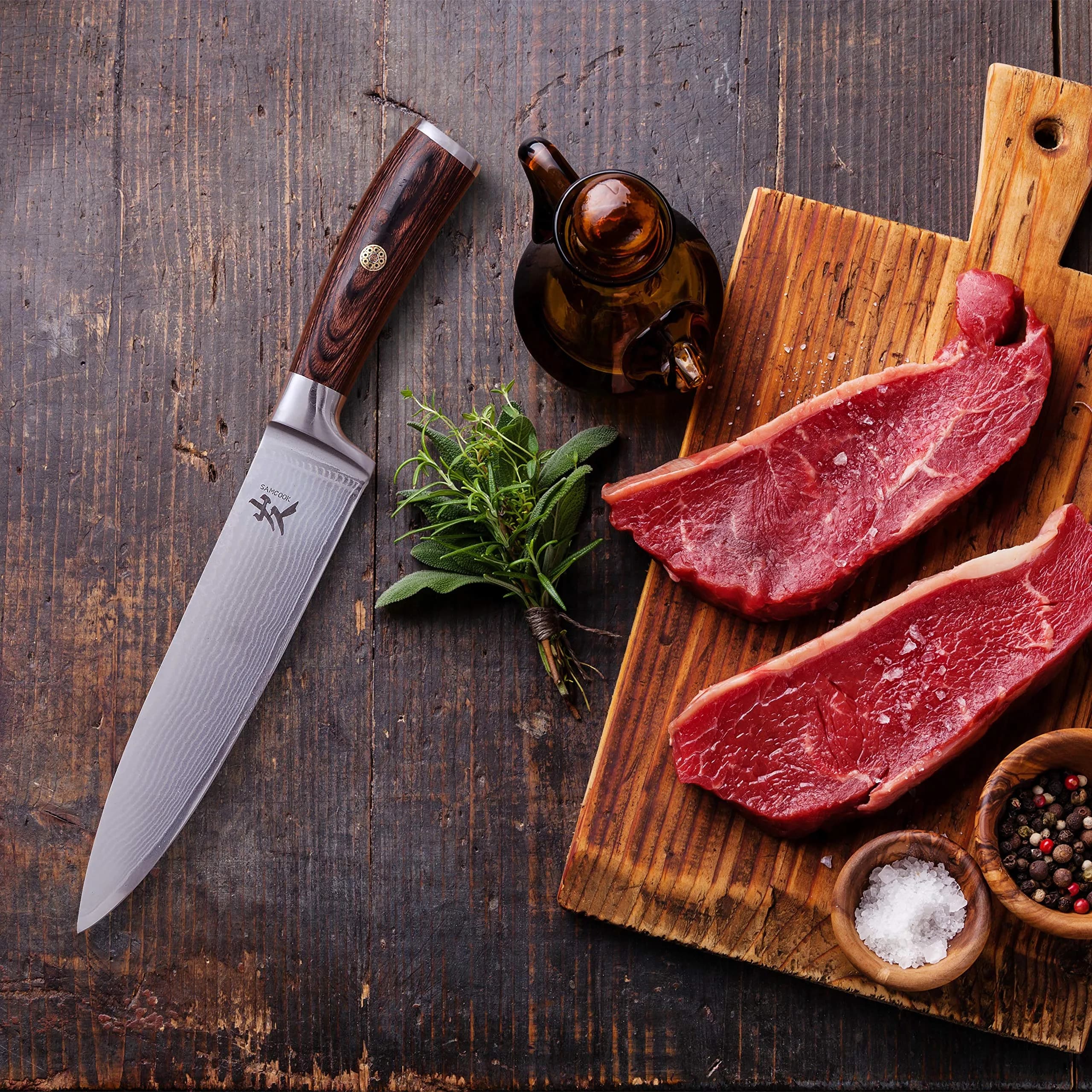 SAMCOOK Damascus Chef Knife 8 Inch Japanese Knife with Pakkawood Handle | Forged High Carbon Stainless Steel Blade - view 7