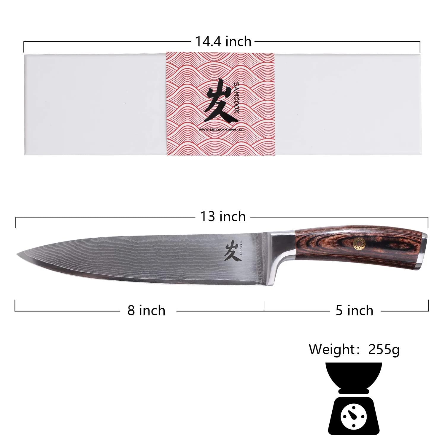 SAMCOOK Damascus Chef Knife 8 Inch Japanese Knife with Pakkawood Handle | Forged High Carbon Stainless Steel Blade - view 2