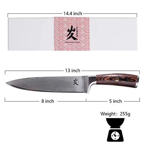 SAMCOOK Damascus Chef Knife 8 Inch Japanese Knife with Pakkawood Handle | Forged High Carbon Stainless Steel Blade thumbnail 2