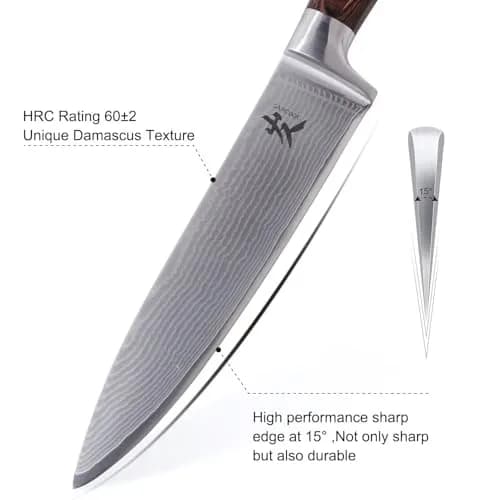 SAMCOOK Damascus Chef Knife 8 Inch Japanese Knife with Pakkawood Handle | Forged High Carbon Stainless Steel Blade thumbnail 3