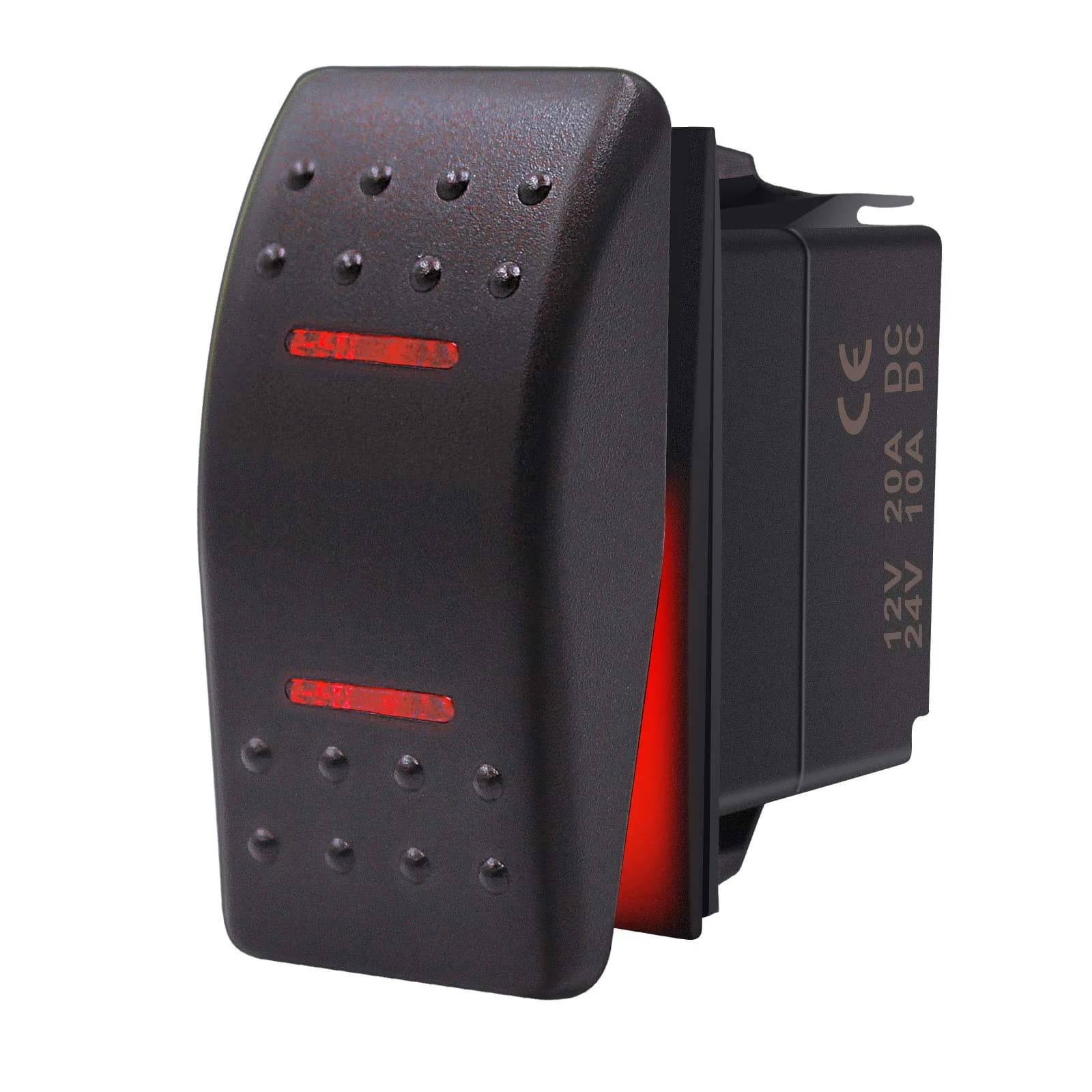 KEING Momentary Rocker Switch with Blue LED Light - 12V 20A / 24V 10A, 7-Pin DPDT (ON)/Off/(ON) | For Automotive & Marine Use — Red