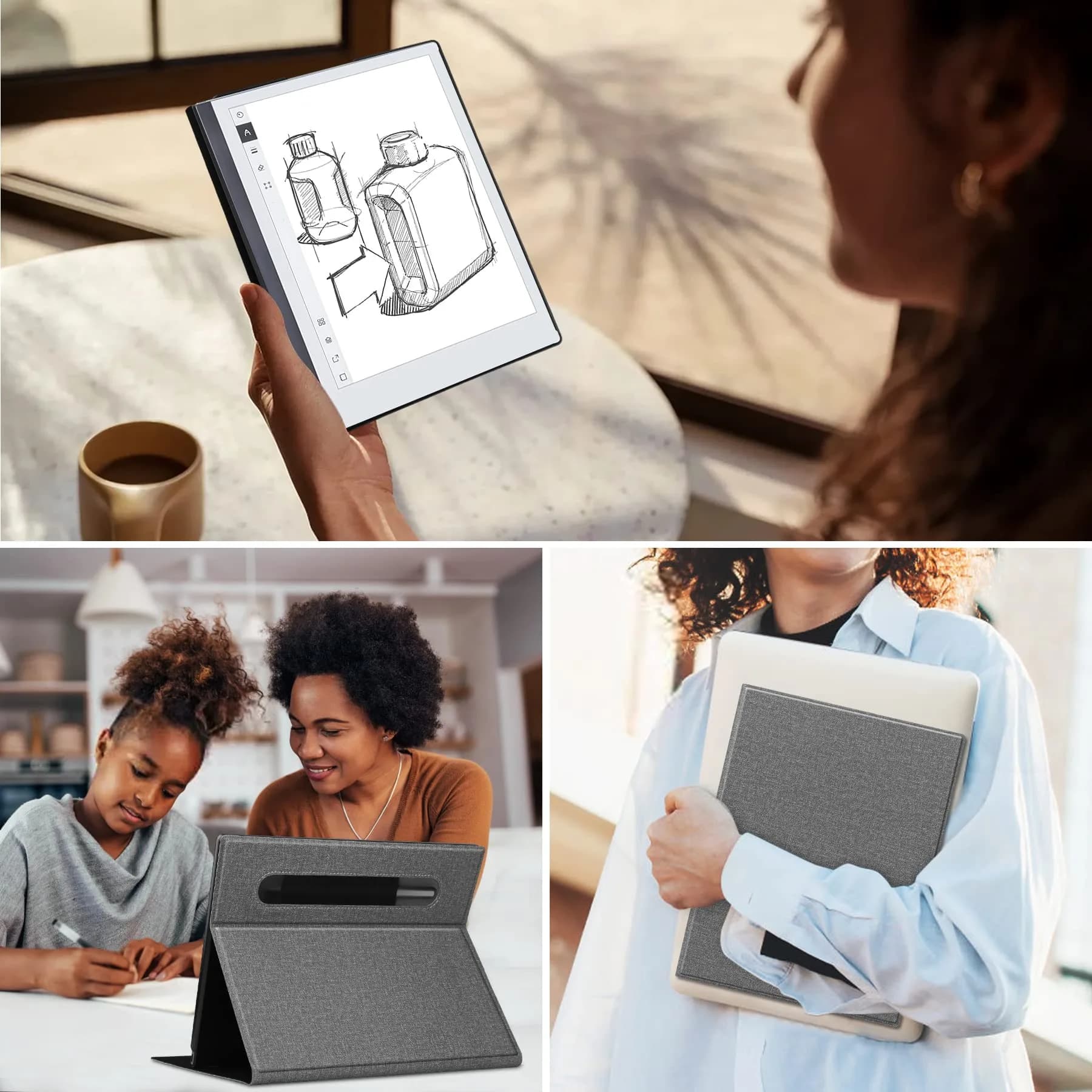 KuRoKo Case for Remarkable 2 Tablet, Slim Hard Back Shell with Pen Holder & Stand, Light Gray (10.3" Screen) - view 6