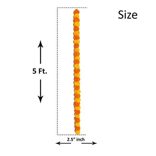 iHandikart Artificial Marigold Garland with Bells, 60 inch (152 cm) Length, Pack of 20 | Vibrant Yellow & Light Orange for Festive Decor thumbnail 5