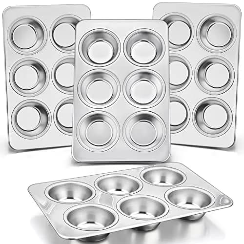P&P CHEF 6-Cup Muffin Pan Tin, Stainless Steel Cupcake Pan, 4Pcs | Heavy Duty & Dishwasher Safe thumbnail 1
