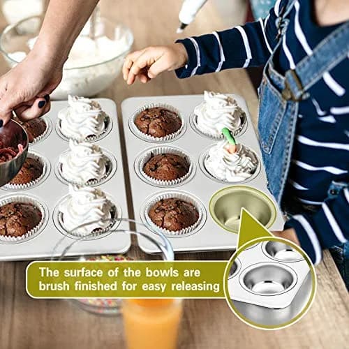 P&P CHEF 6-Cup Muffin Pan Tin, Stainless Steel Cupcake Pan, 4Pcs | Heavy Duty & Dishwasher Safe thumbnail 5