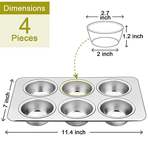 P&P CHEF 6-Cup Muffin Pan Tin, Stainless Steel Cupcake Pan, 4Pcs | Heavy Duty & Dishwasher Safe thumbnail 2