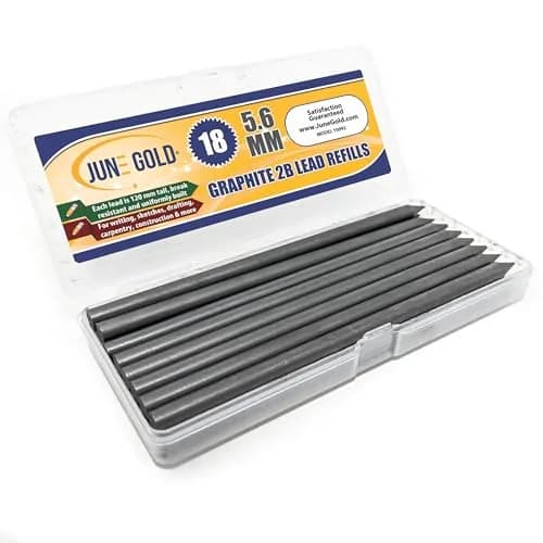 June Gold 5.6 mm 2B Lead Refills, 120 mm Length, 18 Count | Smooth Writing, Break Resistant thumbnail 1
