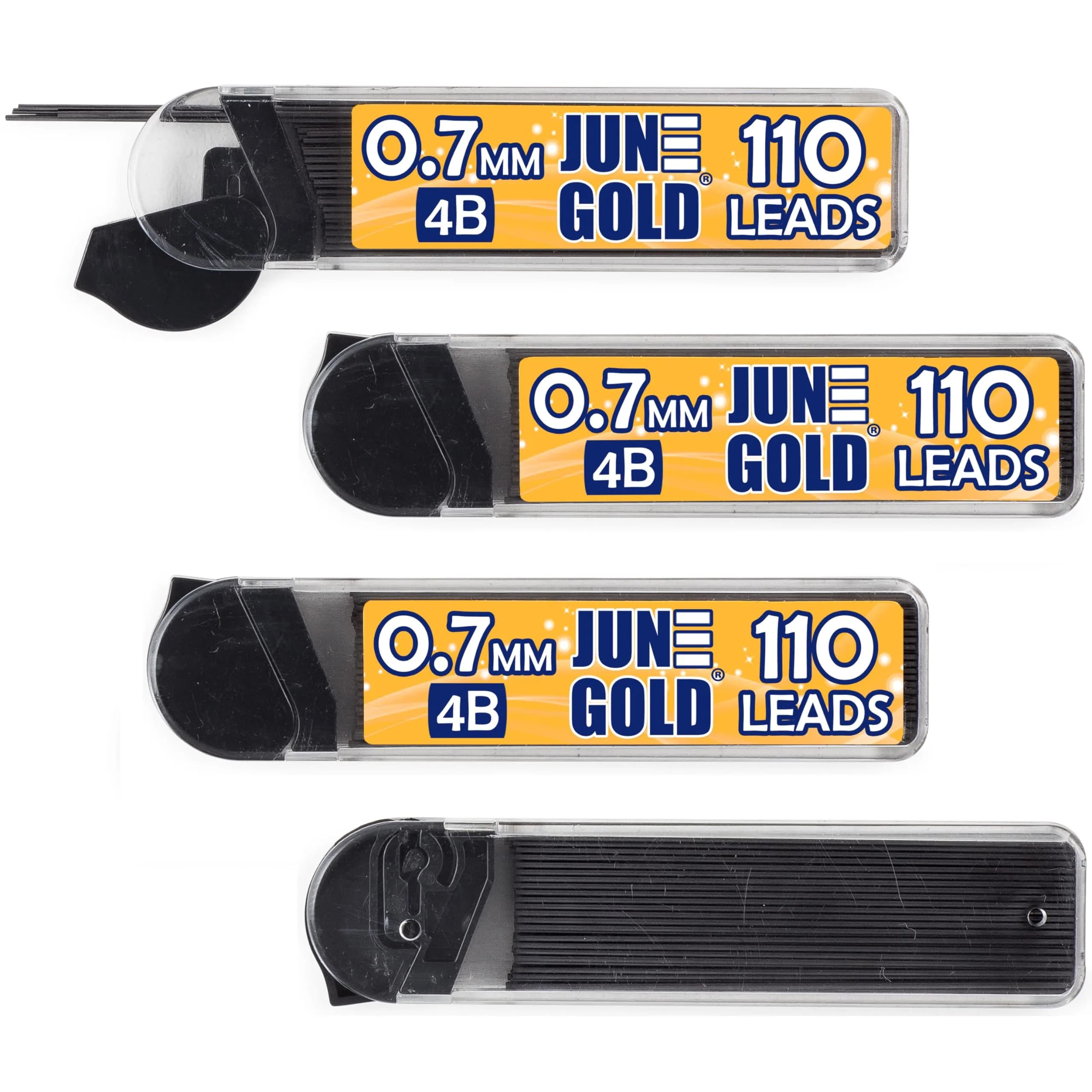 June Gold 0.7 mm 4B Graphite Lead Refills, 4 Dispensers x 110 Pieces Each - main product image