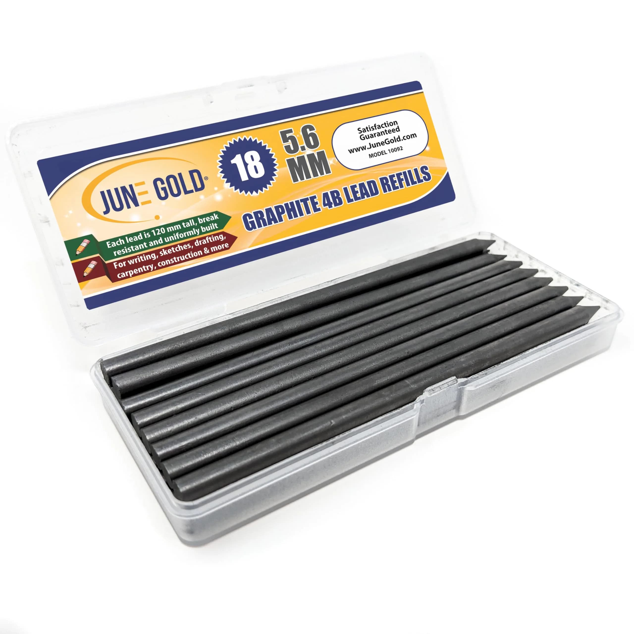 June Gold 5.6 mm 4B Graphite Lead Refills, 18 Count | Smooth, Break-Resistant Writing - main product image