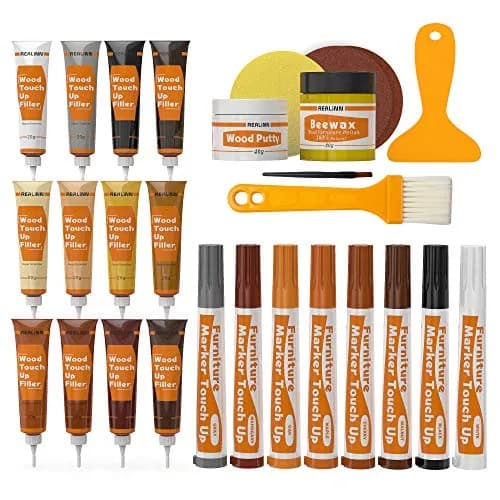 REALINN Wood Furniture Repair Kit- Set of 28 - Touch Up Markers | Fillers with Wood Putty for Scratch & Crack Repair thumbnail 1