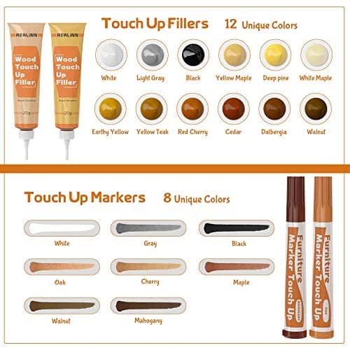 REALINN Wood Furniture Repair Kit- Set of 28 - Touch Up Markers | Fillers with Wood Putty for Scratch & Crack Repair thumbnail 6