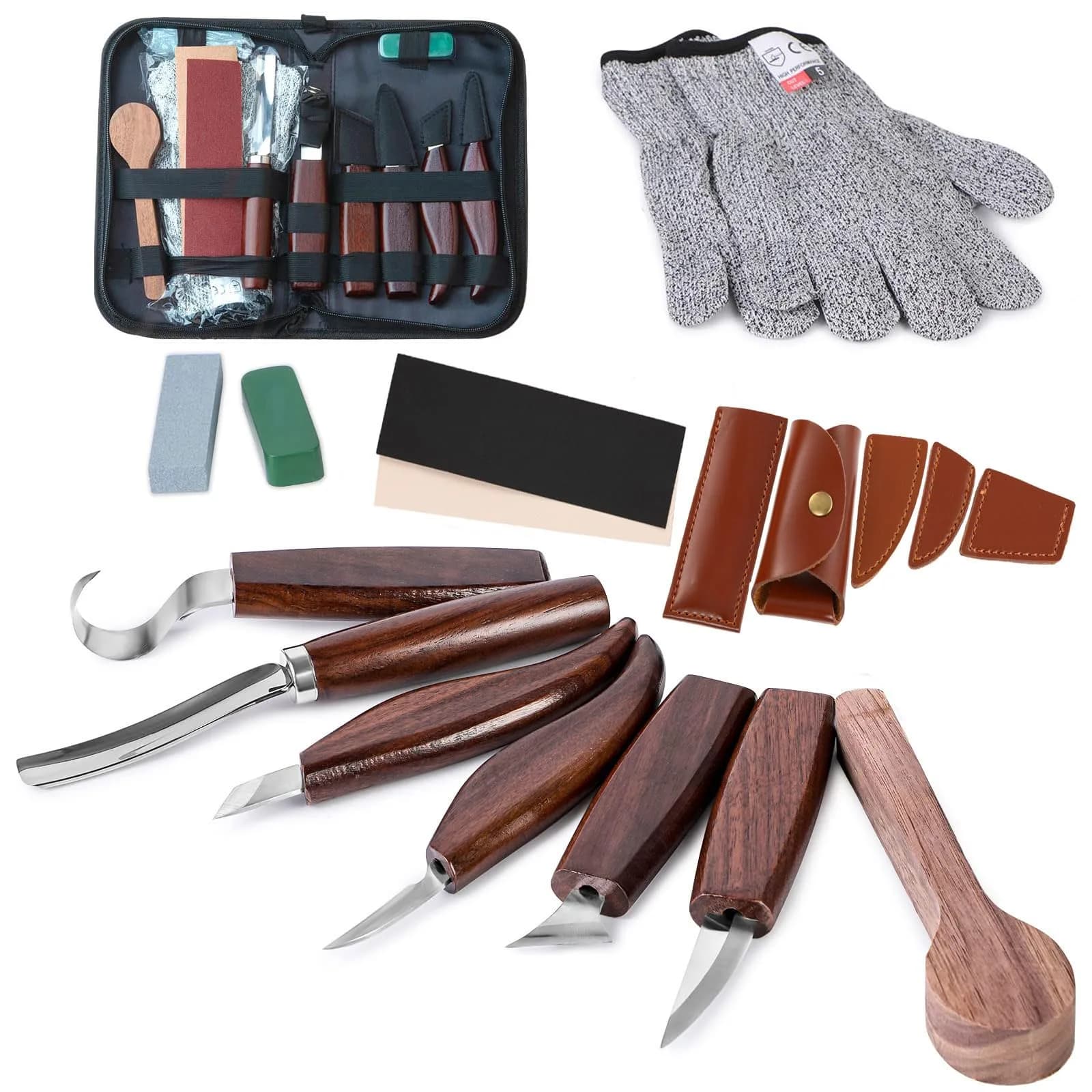 Sttargxing Wood Carving Kit with 6pcs Whittling Knives | Ergonomic Handles & High-Quality Steel for Beginners & Kids — 6PCS Flat Handle
