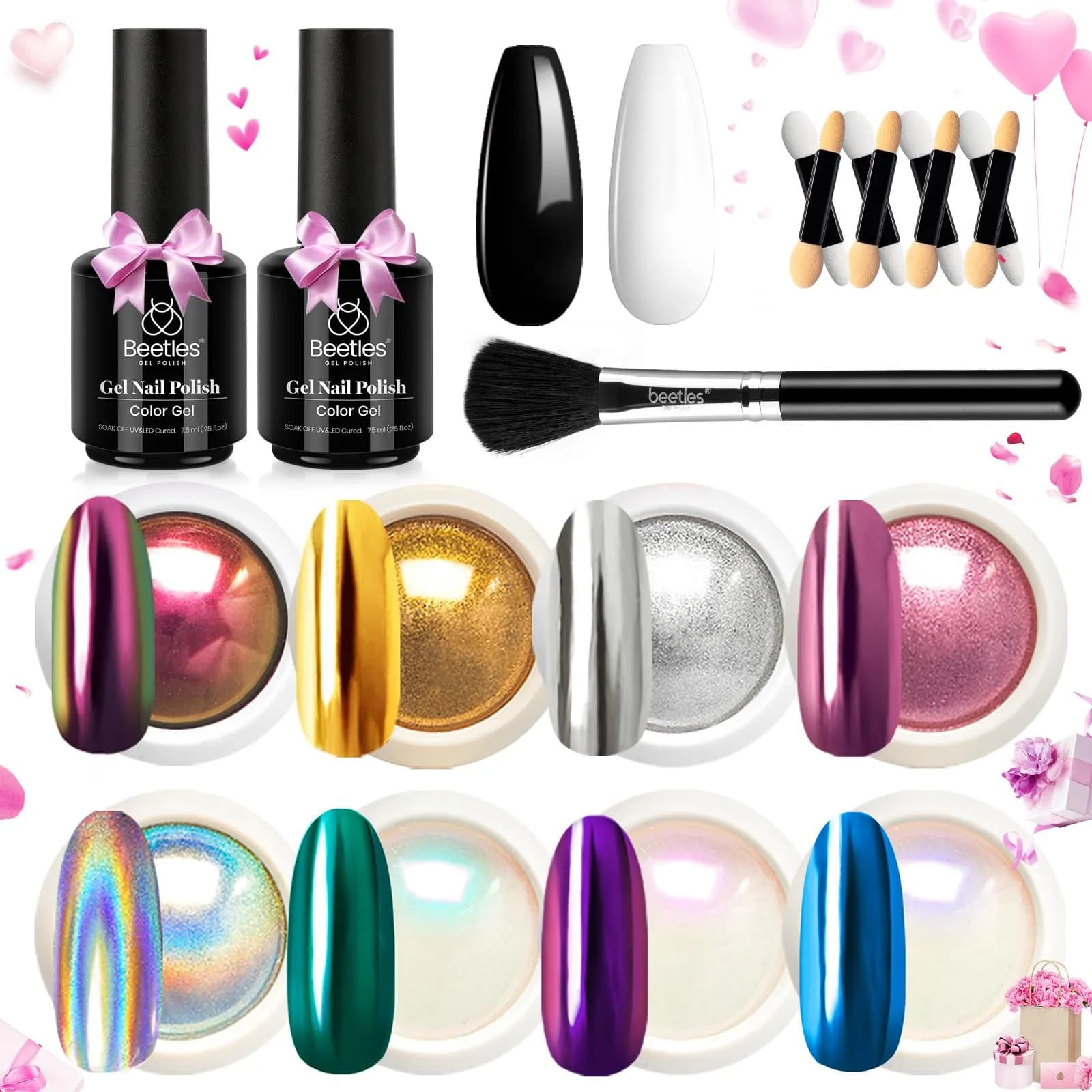 beetles Gel Polish Mirror Effect Holographic Chrome Nail Powder Kit 0.5g-7.5ml | Glitter for Women