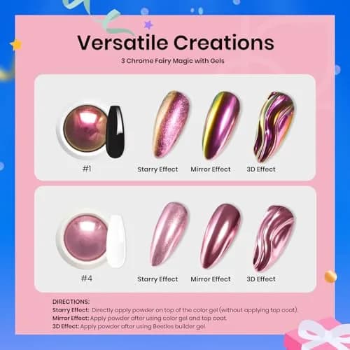 beetles Gel Polish Mirror Effect Holographic Chrome Nail Powder Kit 0.5g-7.5ml | Glitter for Women thumbnail 5