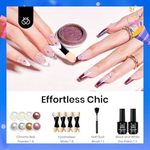 beetles Gel Polish Mirror Effect Holographic Chrome Nail Powder Kit 0.5g-7.5ml | Glitter for Women thumbnail 2