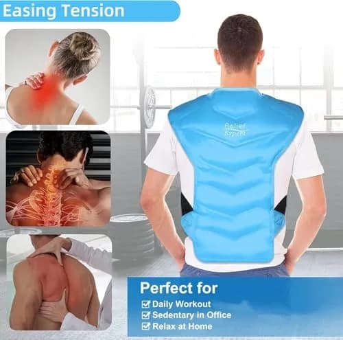 Relief Expert Large Back and Shoulder Ice Pack Wrap – Reusable Gel Cold Pack with Dual-Sided Fabric and Adjustable Straps, Soft Plush Lining for Upper Back Cold Therapy and Post-Workout Recovery thumbnail 4
