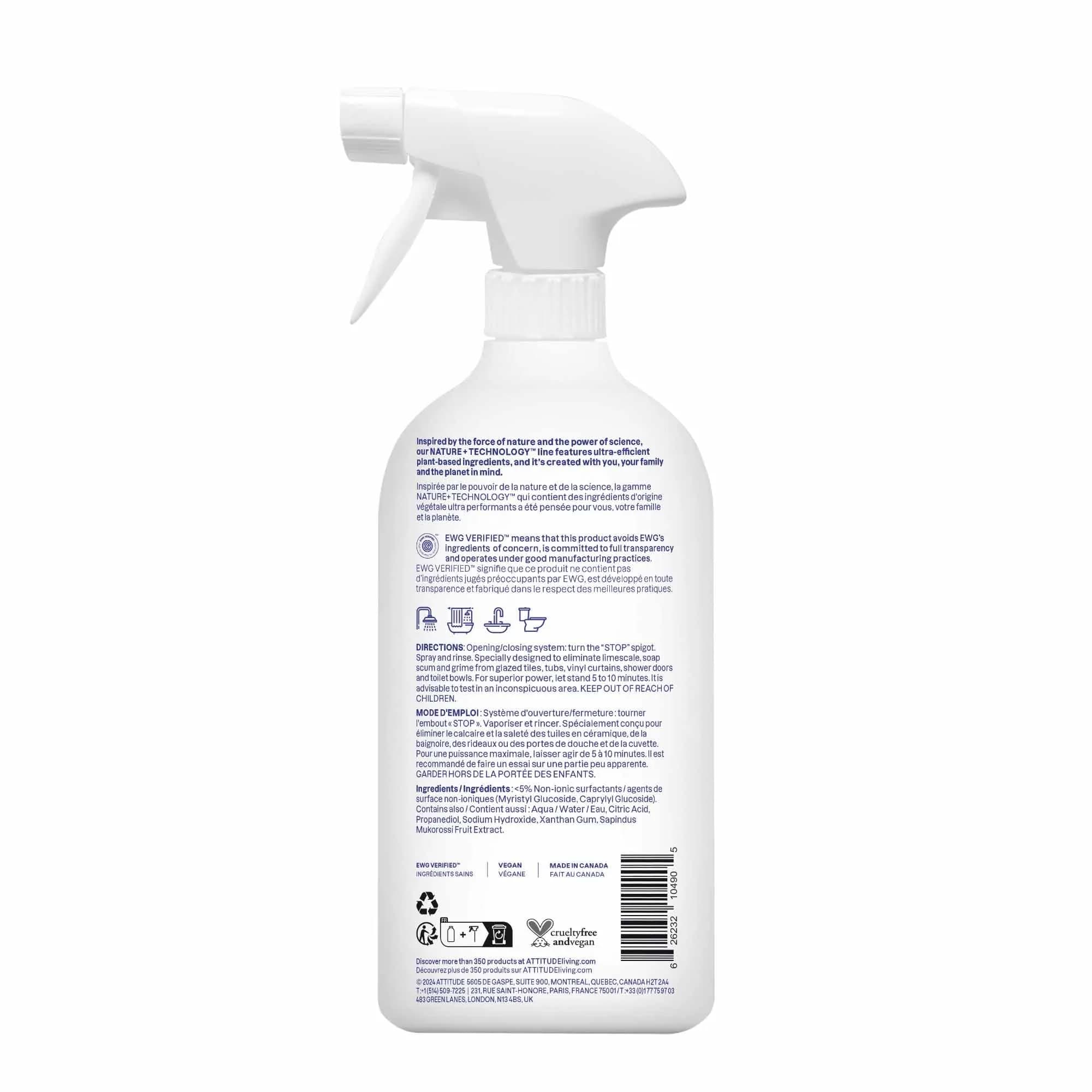 ATTITUDE Bathroom Cleaner Spray 797ml (27.1 Fl Oz) | EWG Verified Plant-Based Formula for Indian Bathrooms - view 7