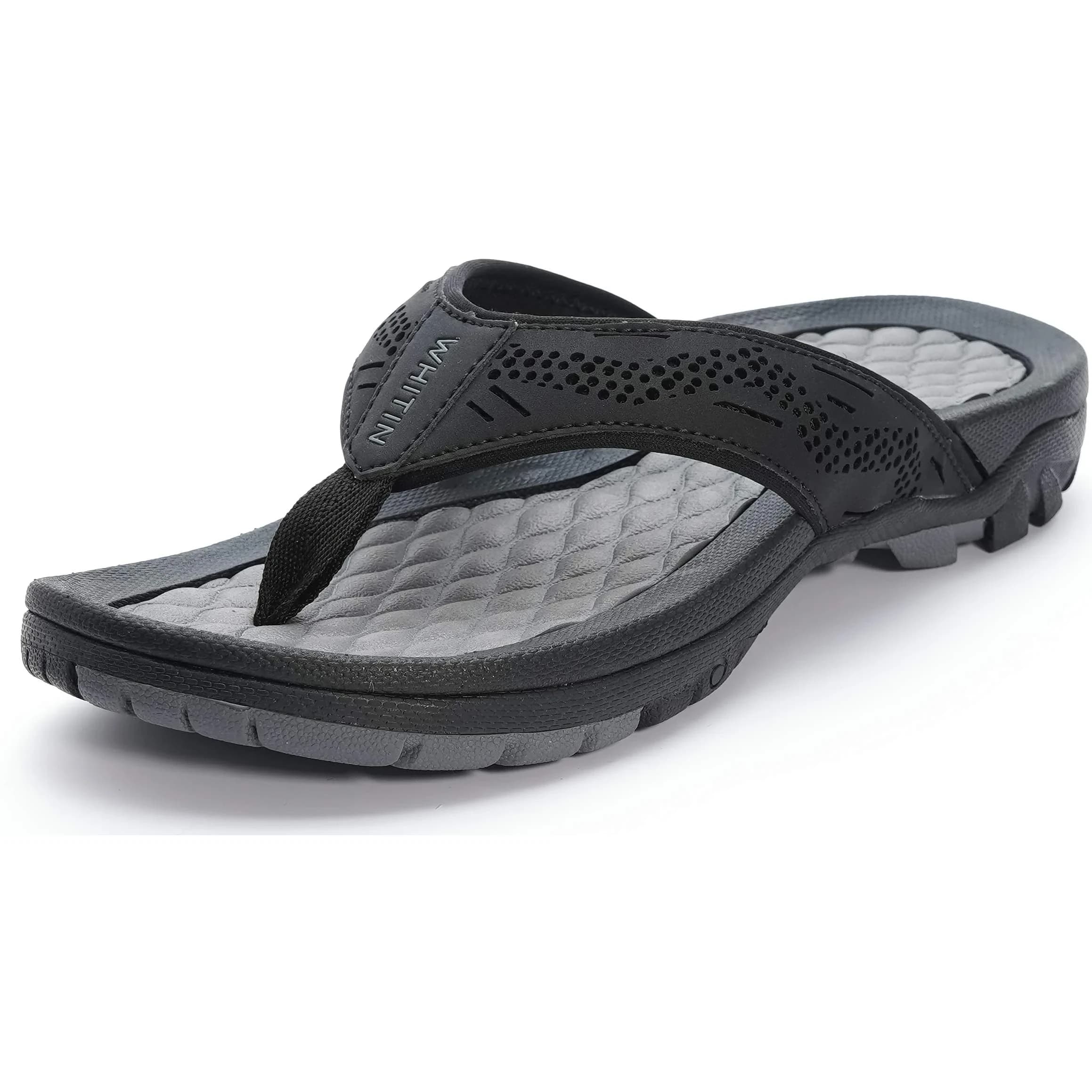 WHITIN Men's Arch Support Flip Flop Sandal Black 10 (3.5cm Heel) | Slip Resistant Outdoor Athletic